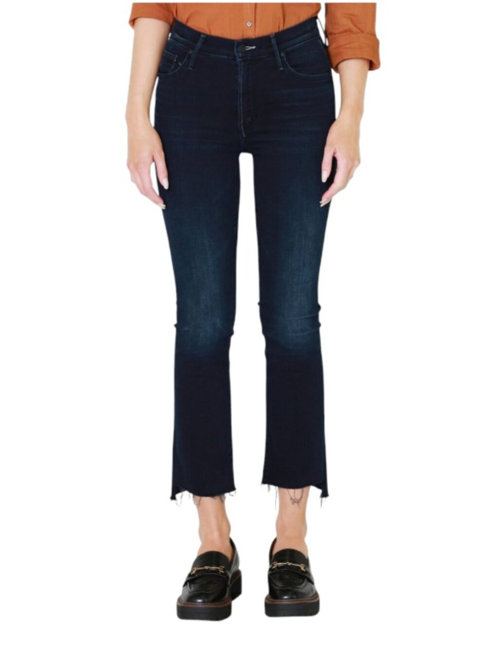 NWT Mother the Insider Crop Step Fray Jeans Womens 32 Dark Blue Night Tripper